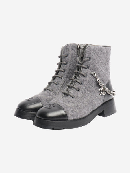 Black and grey quilted chain combat boots - size EU 38.5 alternate image