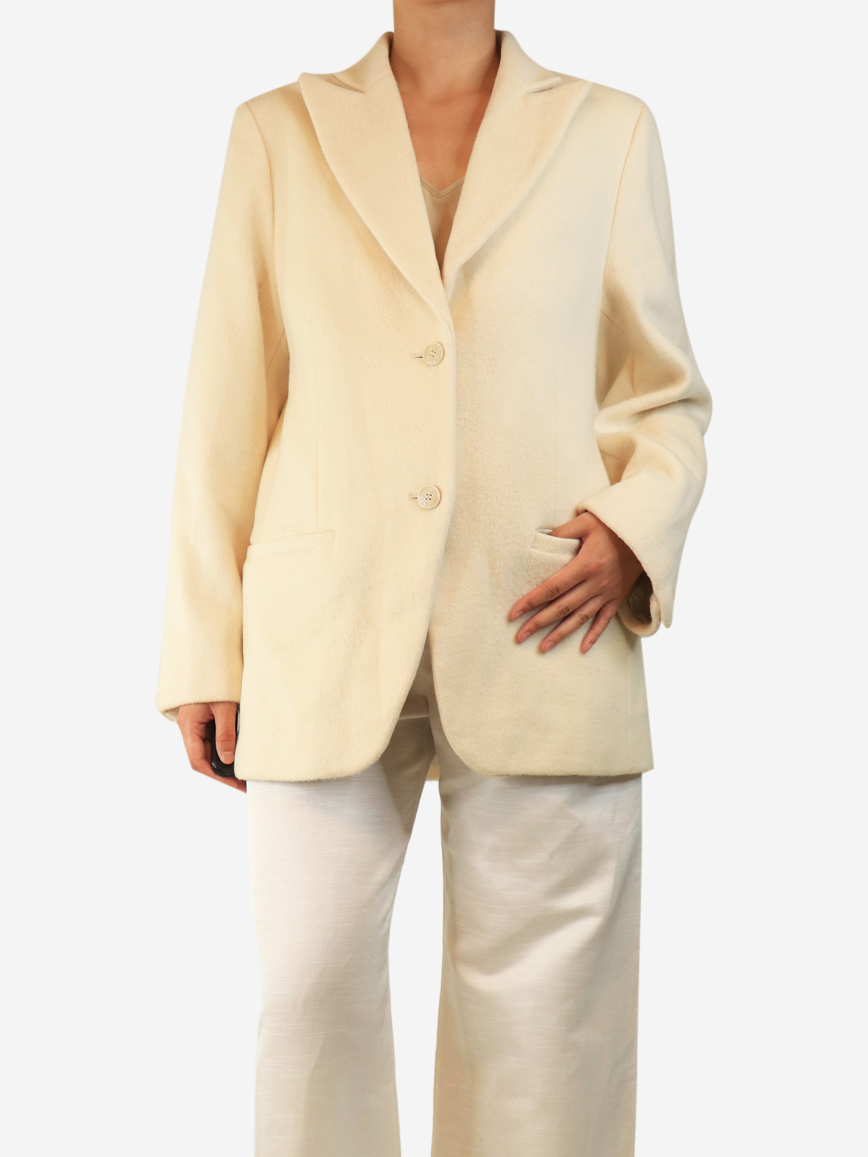 Cream wool-blend blazer - size UK 8