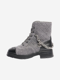 Black and grey quilted chain combat boots - size EU 38.5 Boots Chanel 