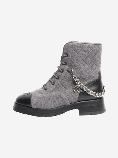 Black and grey quilted chain combat boots - size EU 38.5 Boots Chanel 