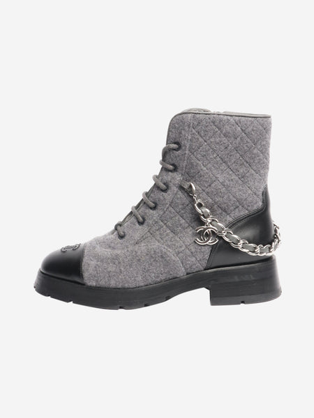 Black and grey quilted chain combat boots - size EU 38.5 product image