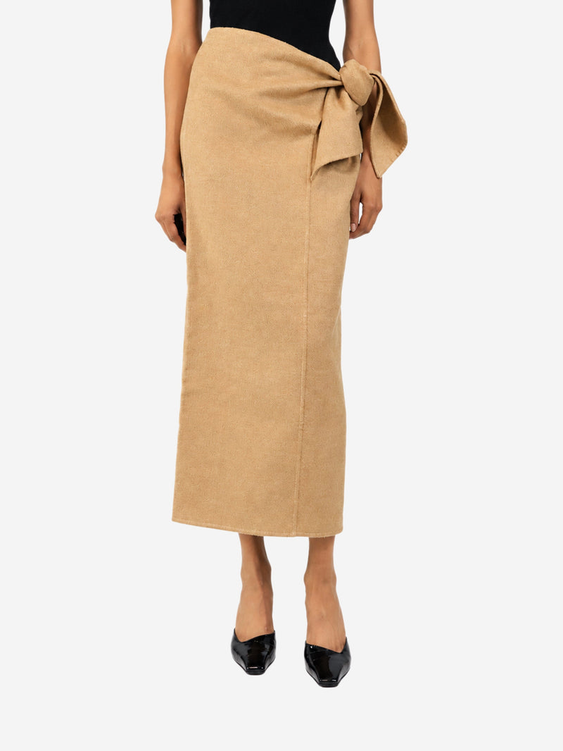 Camel tie-up front midi skirt - size UK 6 Skirts Max Mara 