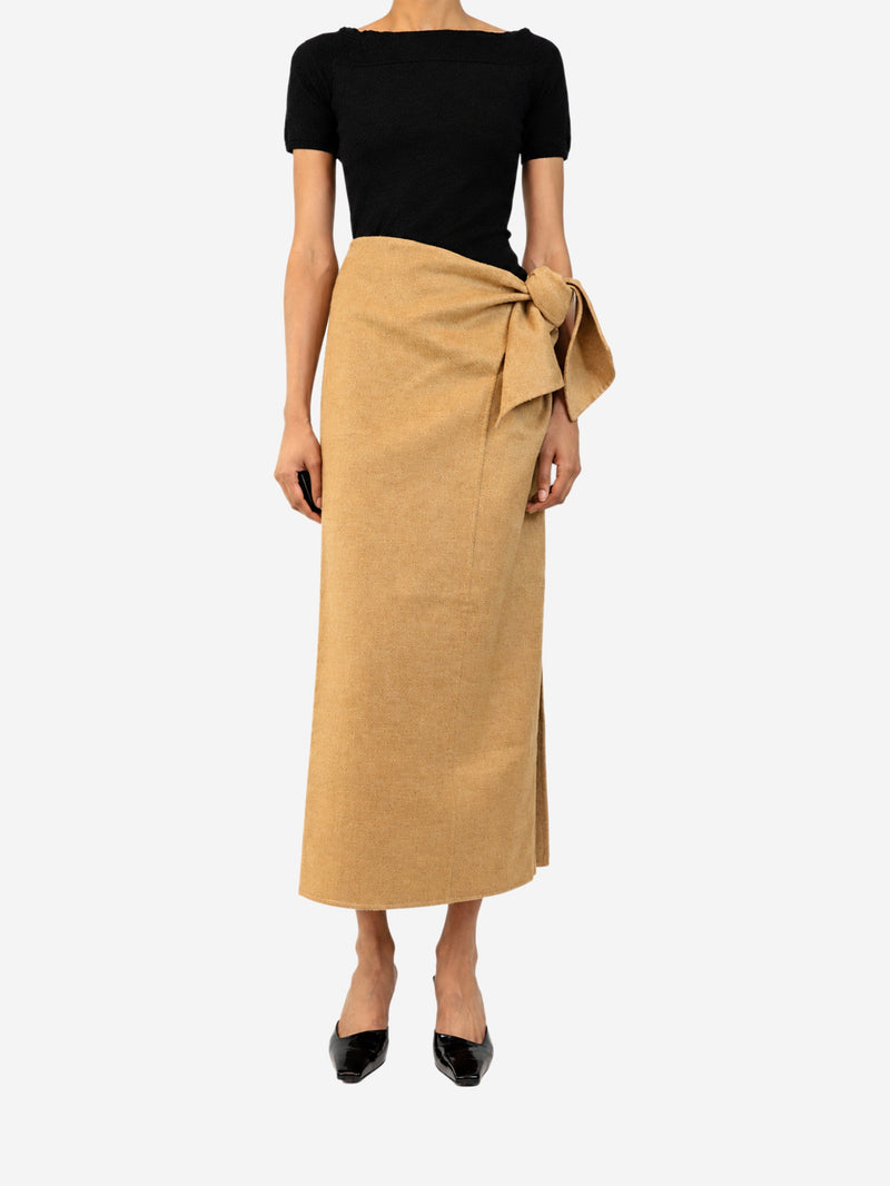 Camel tie-up front midi skirt - size UK 6 Skirts Max Mara 