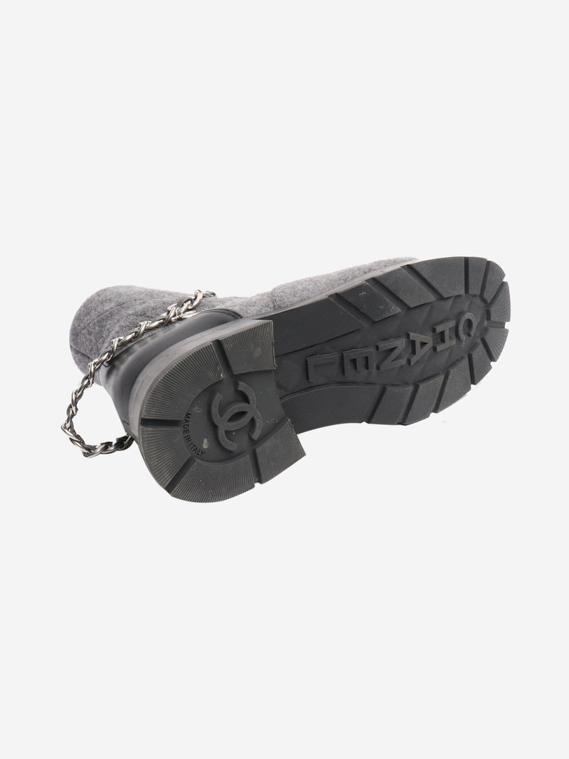 Black and grey quilted chain combat boots - size EU 38.5 Boots Chanel 