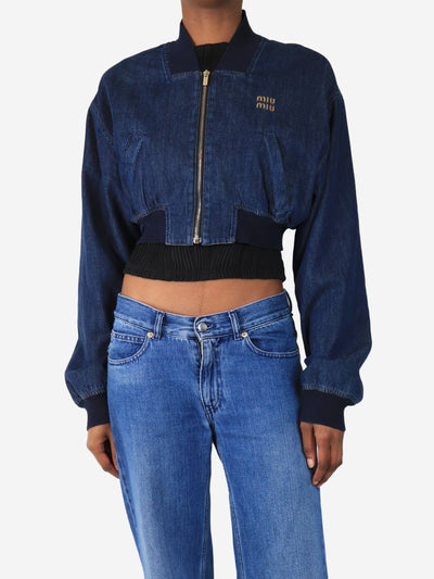 Dark wash cropped denim bomber jacket - size UK 10 Coats & Jackets Miu Miu 