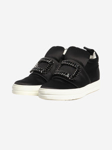 Roger Vivier Black satin bejewelled-buckle trainers - size EU 37