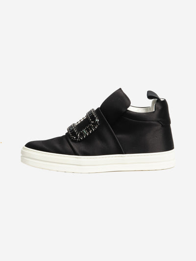 Black satin bejewelled-buckle trainers - size EU 37 Trainers Roger Vivier 
