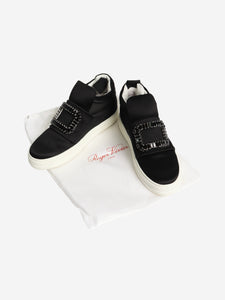 Roger Vivier Black satin bejewelled-buckle trainers - size EU 37