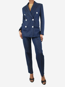 Max Mara Blue double-breasted denim blazer and high-rise trousers set - size UK 6