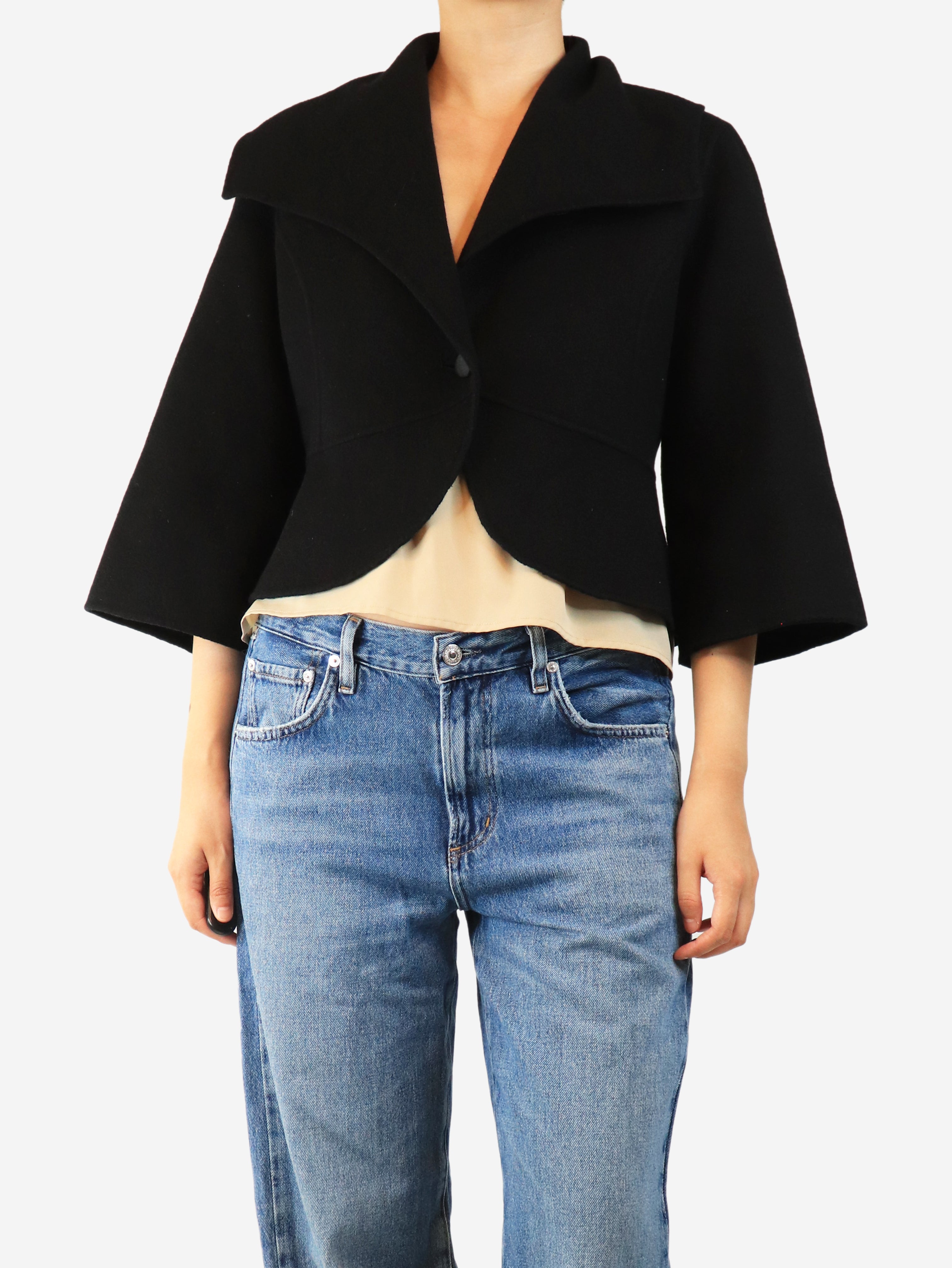 Black cashmere short coat - size UK 12