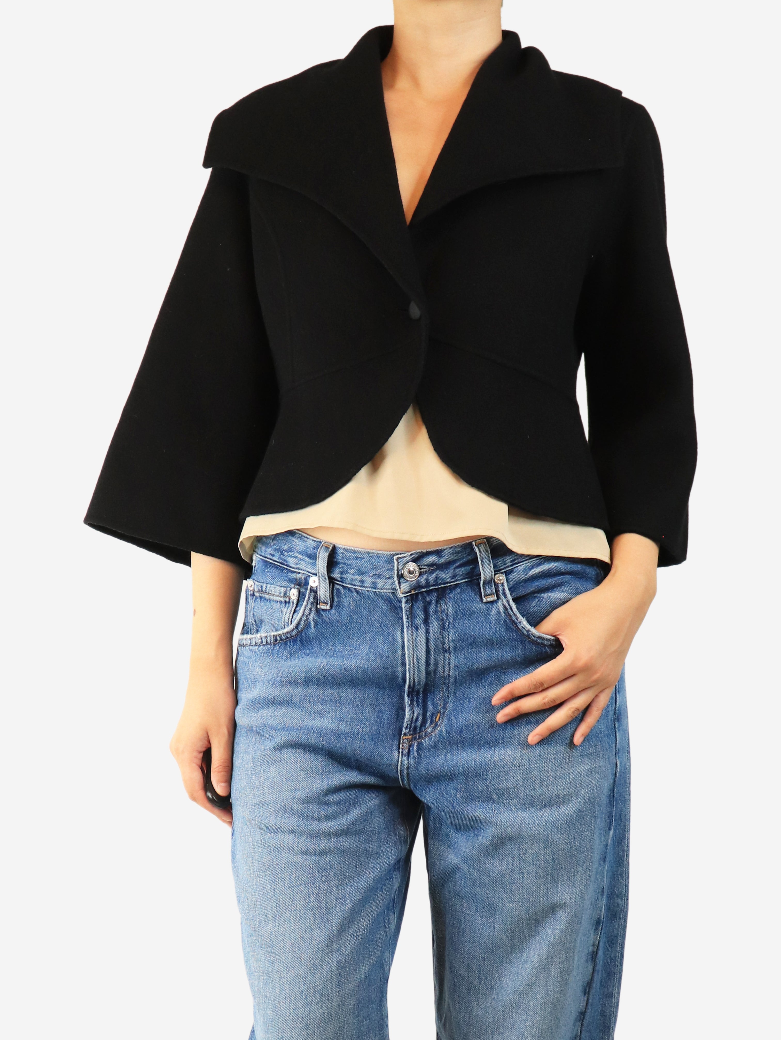 Black cashmere short coat - size UK 12