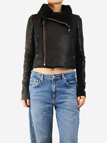 Black shearling leather jacket - size UK 10 Coats & Jackets Rick Owens 
