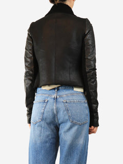Black shearling leather jacket - size UK 10
