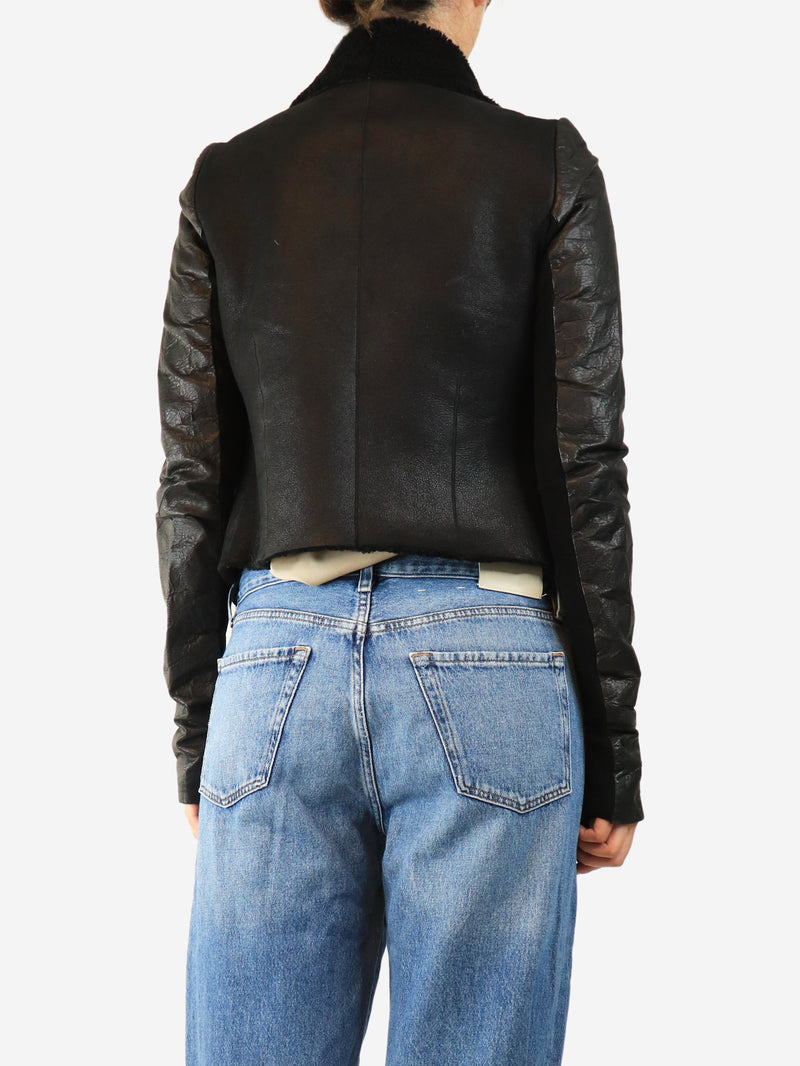 Black shearling leather jacket - size UK 10