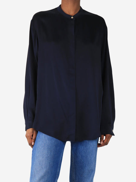 Navy blue silk blouse - size UK 8 product image
