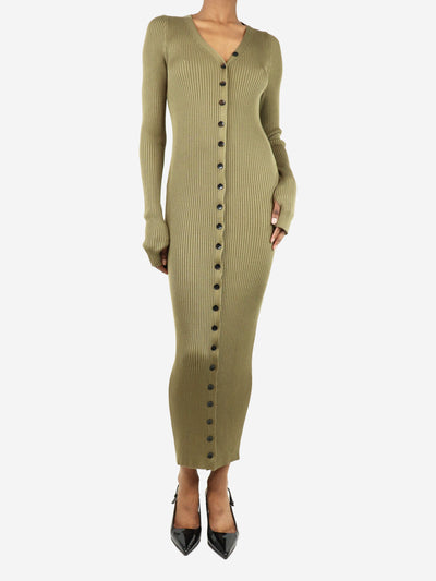 Khaki Erica ribbed button-down maxi dress - size UK 6 Dresses Petar Petrov 