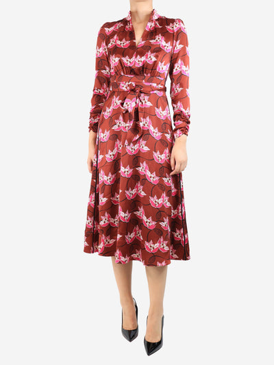 Rust red belted floral-print midi dress - size UK 8 Dresses ME+EM 