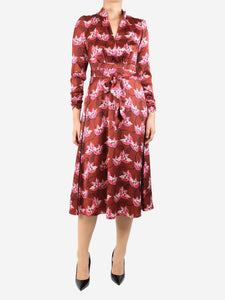ME+EM Rust red belted floral-print midi dress - size UK 8