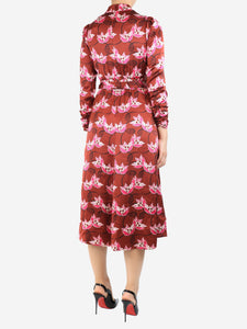 ME+EM Rust red belted floral-print midi dress - size UK 8