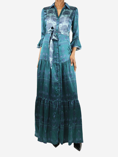 Green silk maxi printed dress - size UK 6 Dresses Beulah 