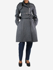 Alexander McQueen Grey wool biker coat - size UK 4