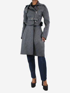 Alexander McQueen Grey wool biker coat - size UK 4