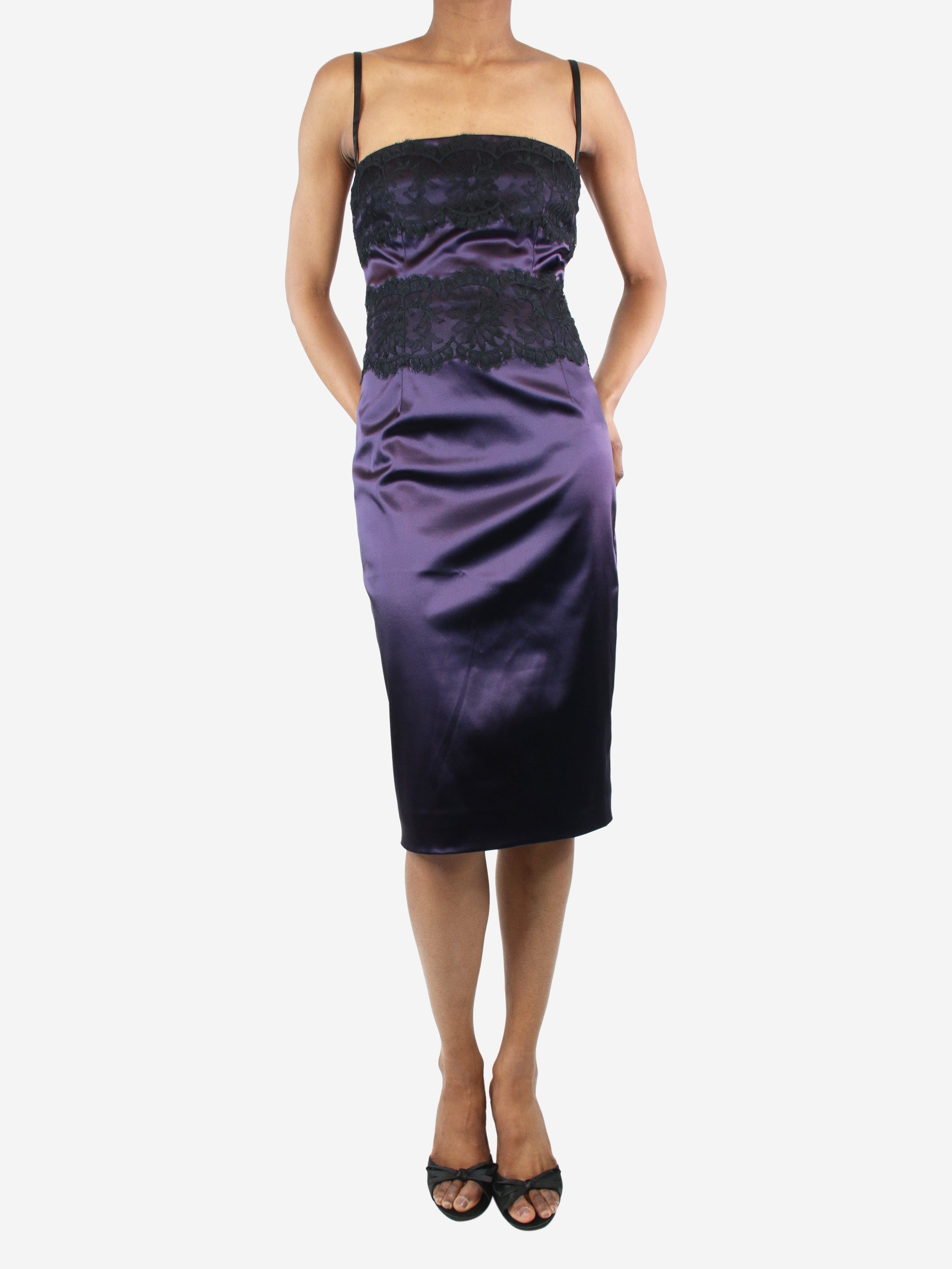 Dolce & Gabbana pre-owned purple lace-trimmed satin dress | Sign of the ...