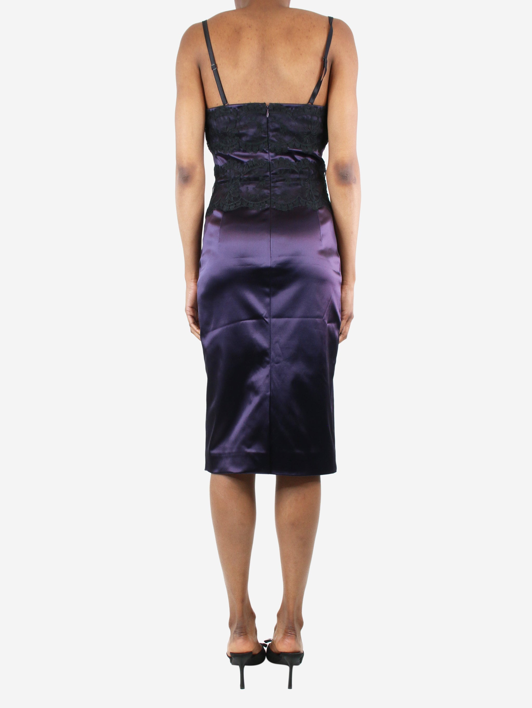 Dolce & Gabbana pre-owned purple lace-trimmed satin dress | Sign of the ...