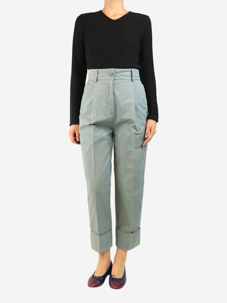 Blue cotton turn-up trousers - size UK 8 alternate image