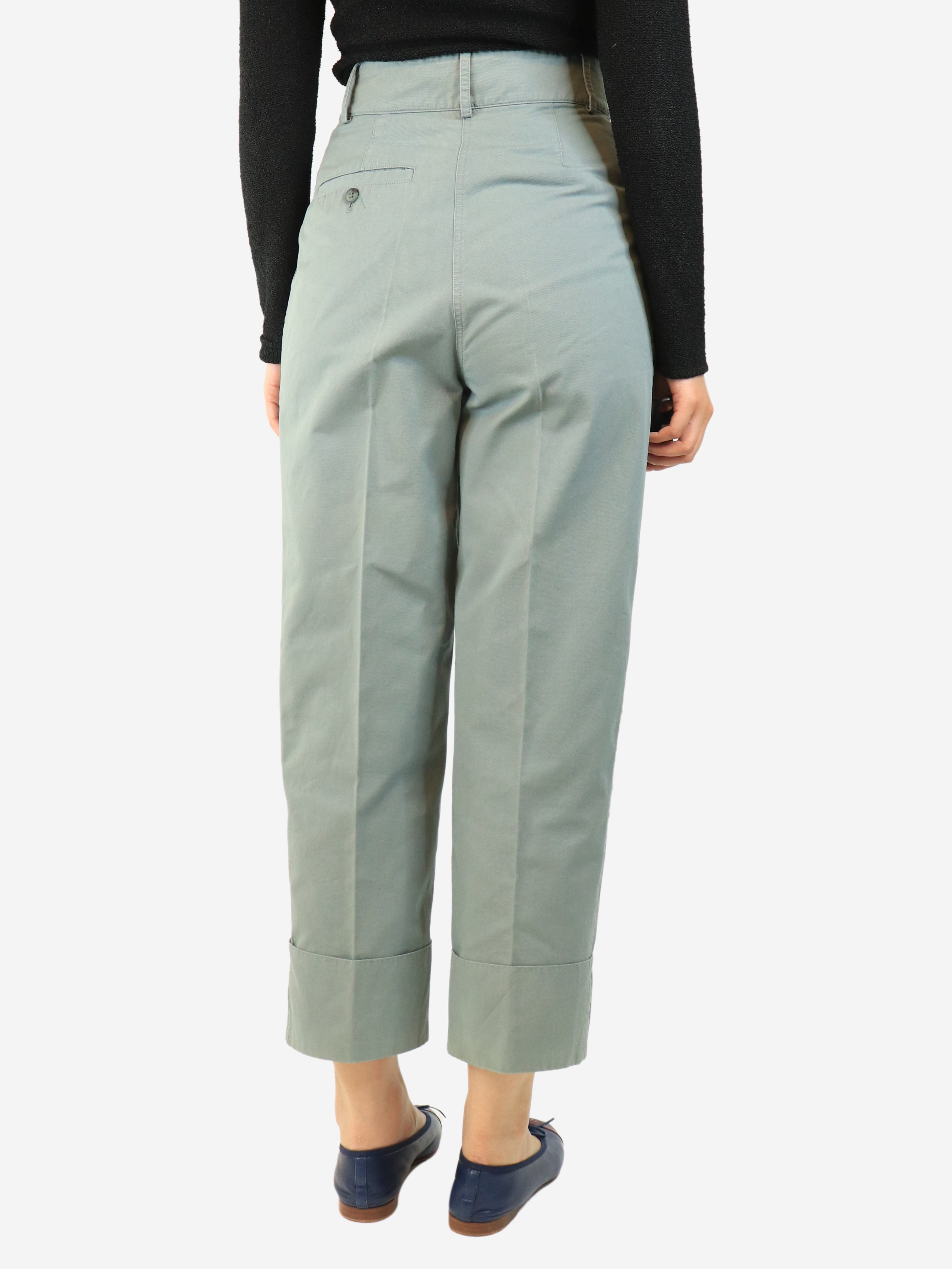 Blue cotton turn-up trousers - size UK 8