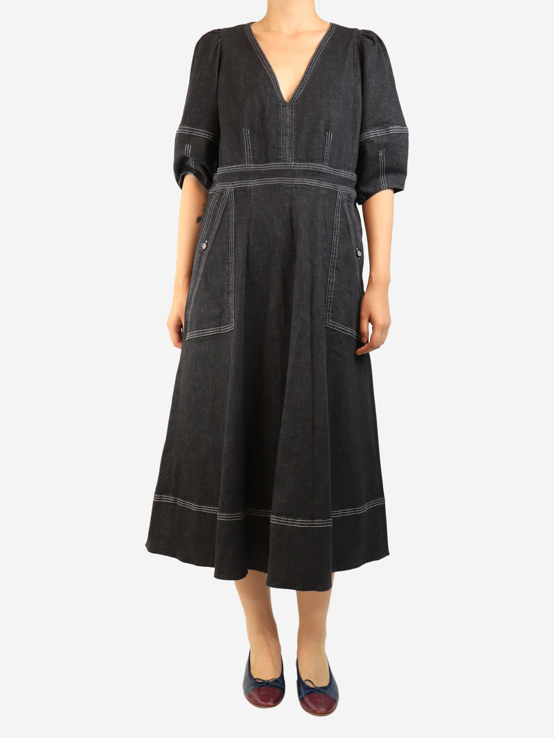 Black contrast stitched denim dress - size L