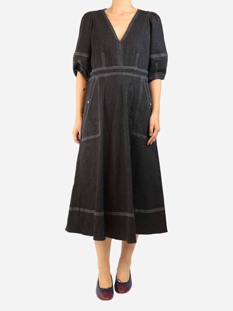Black contrast stitched denim dress - size L
