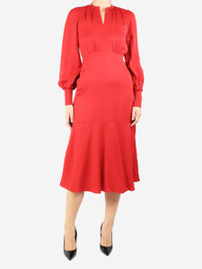 ME+EM Red cuffed crepe midi dress - size UK 8