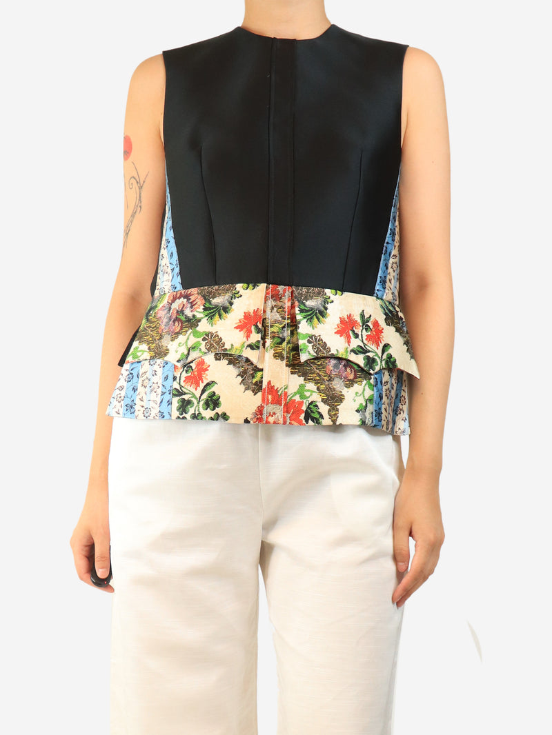 Black floral-block top - size UK 8