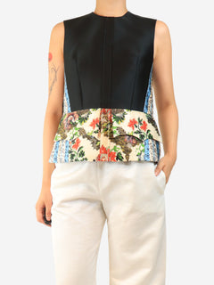 Black floral-block top - size UK 8