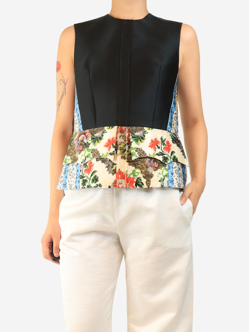 Black floral-block top - size UK 8