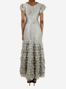 Erdem Silver bejewelled ruffle maxi dress - size UK 6