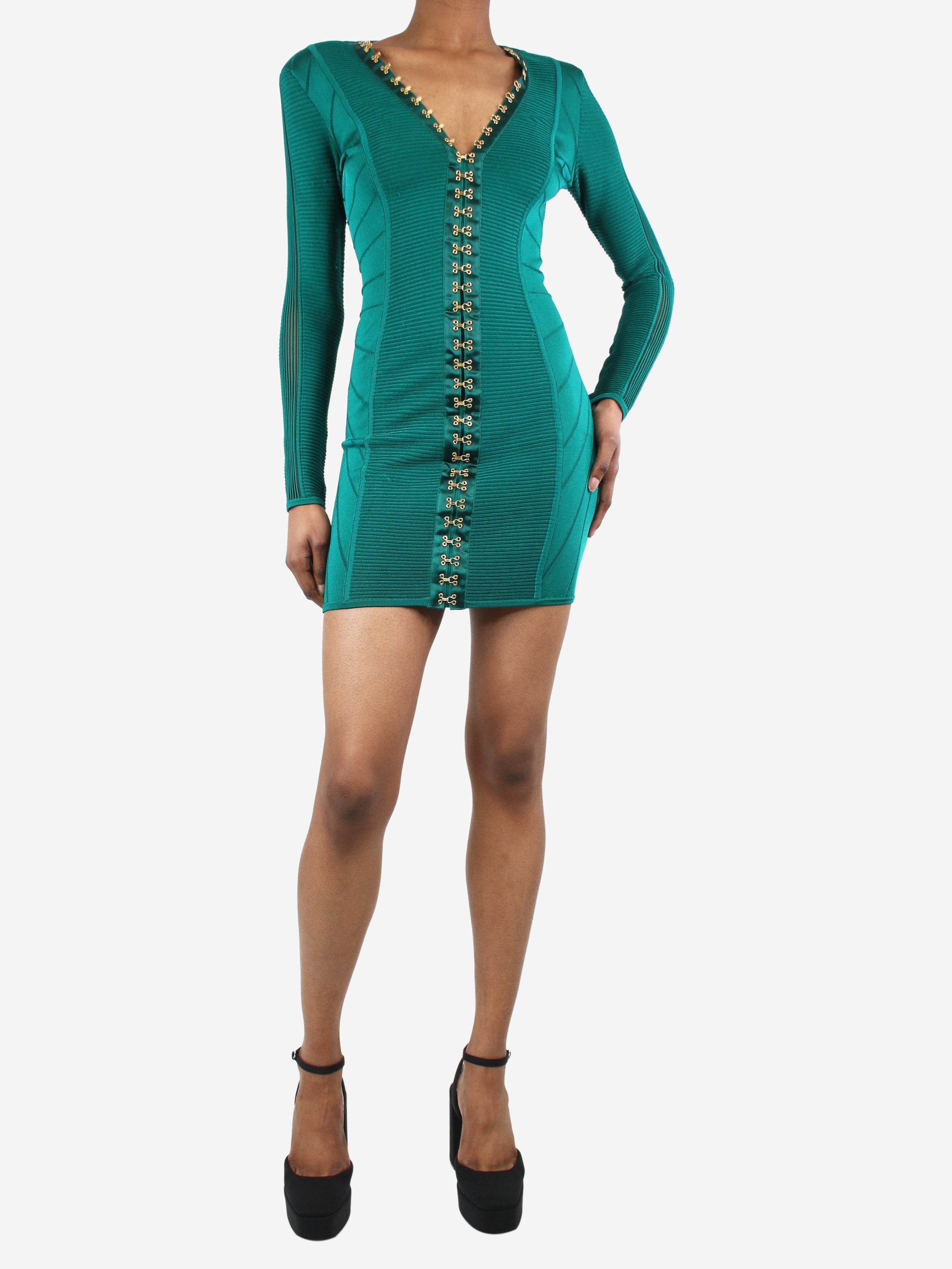 Balmain pre-owned green padded-shoulders fitted dress | Sign of the Times
