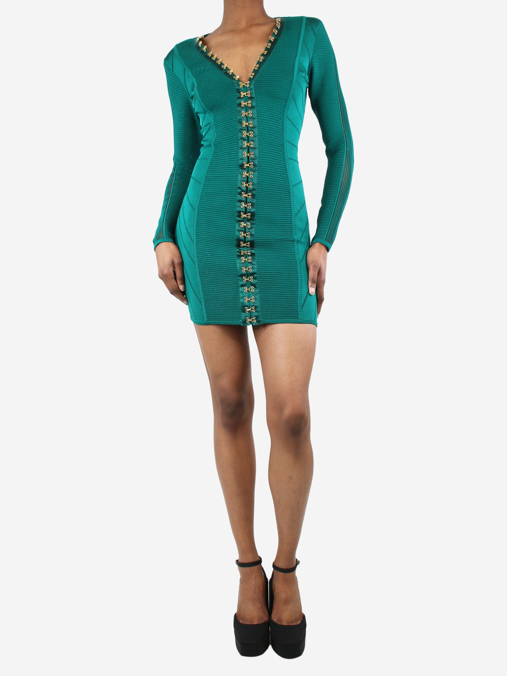 Balmain pre-owned green padded-shoulders fitted dress | Sign of the Times