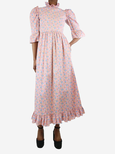 Pink high-neck floral printed midi dress - size UK 4 Dresses Batsheva 