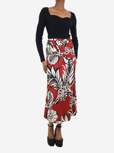 Johanna Ortiz Rust printed midi skirt - size UK 4