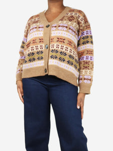 Weekend Max Mara Brown Jacquard wool and alpaca cardigan - size S