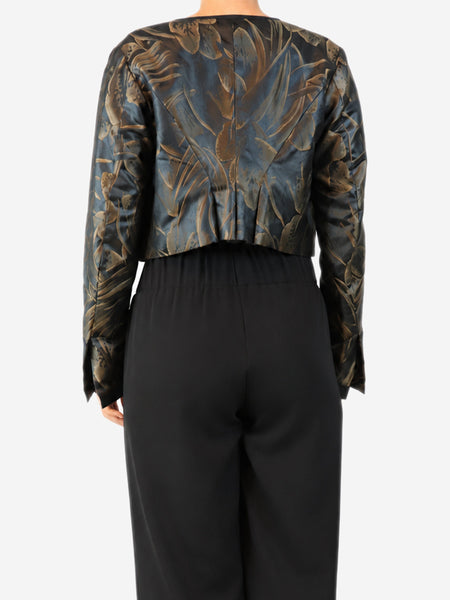 Black cropped jaquard jacket - size UK 10 alternate image