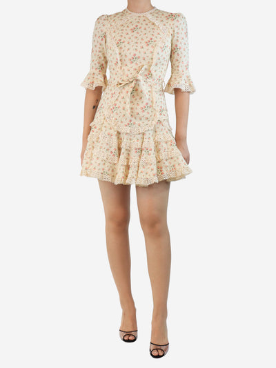 Cream floral lace-hem mini dress - size UK 8 Dresses Zimmermann 