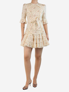 Zimmermann Cream floral lace-hem mini dress - size UK 8