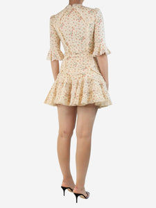 Zimmermann Cream floral lace-hem mini dress - size UK 8
