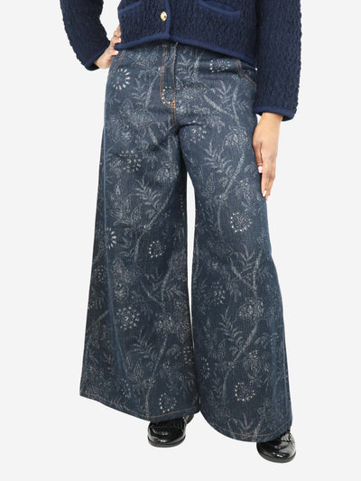 Etro Blue floral-jacquard wide-leg jeans - size UK 12 Trousers Etro 