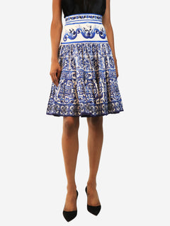 Blue printed knee-high skirt - size XS