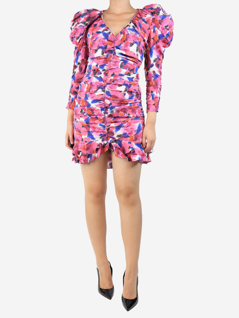 printed ruched mini dress