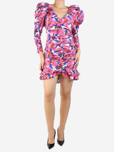 Isabel Marant Pink printed ruched mini dress - size UK 10